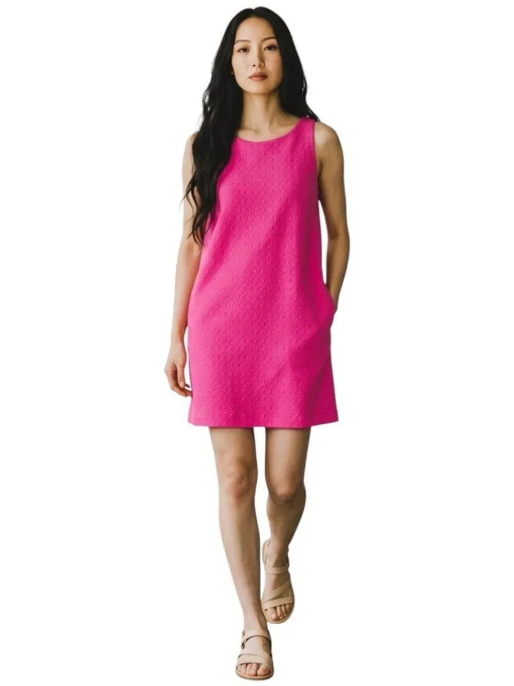CKS WMN Hot Pink Textured Sleeveless Shift Dress Pockets Good Condition EU36 US6